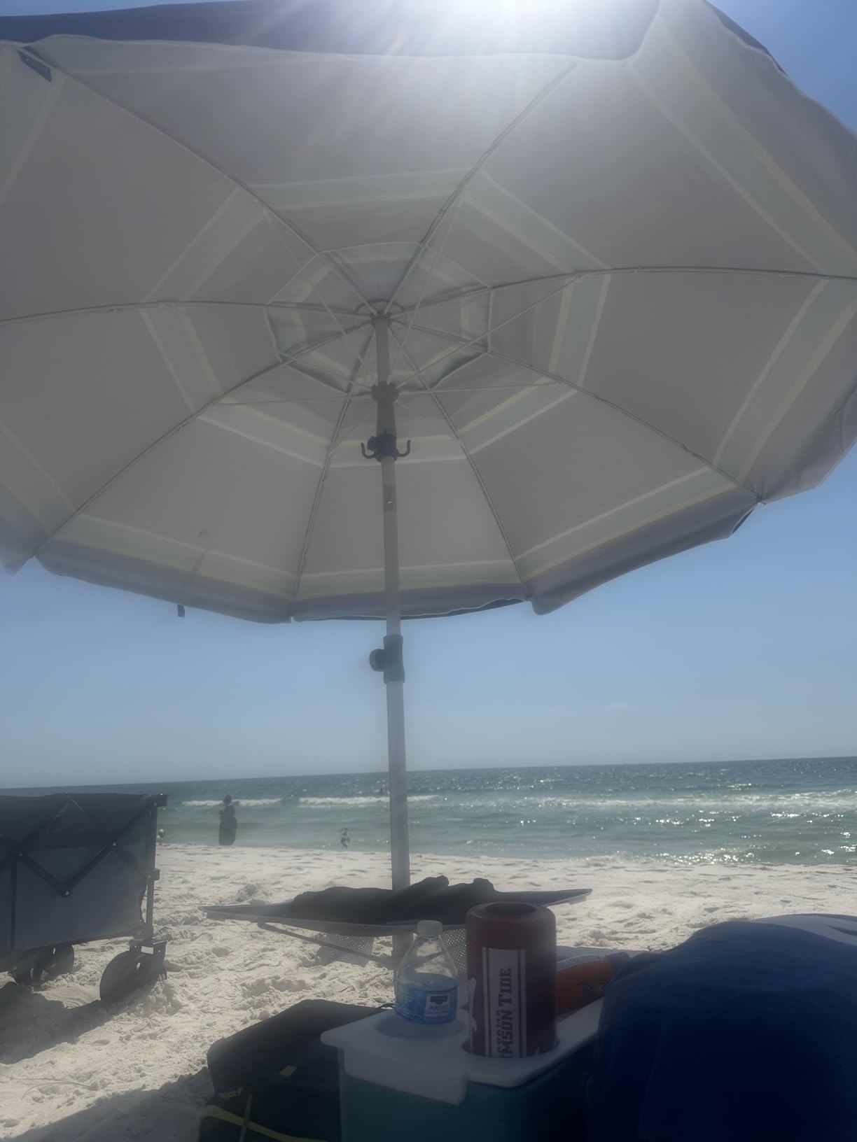 AMMSUN 7ft Heavy Duty High Wind Beach Umbrella with sand anchor, Built-in Table Tray Vent Tilt Pole, UPF 50+ Windproof Portable Outdoor Umbrellas Carry Bag for Patio Garden Pool Backyard stripe customer photo 2