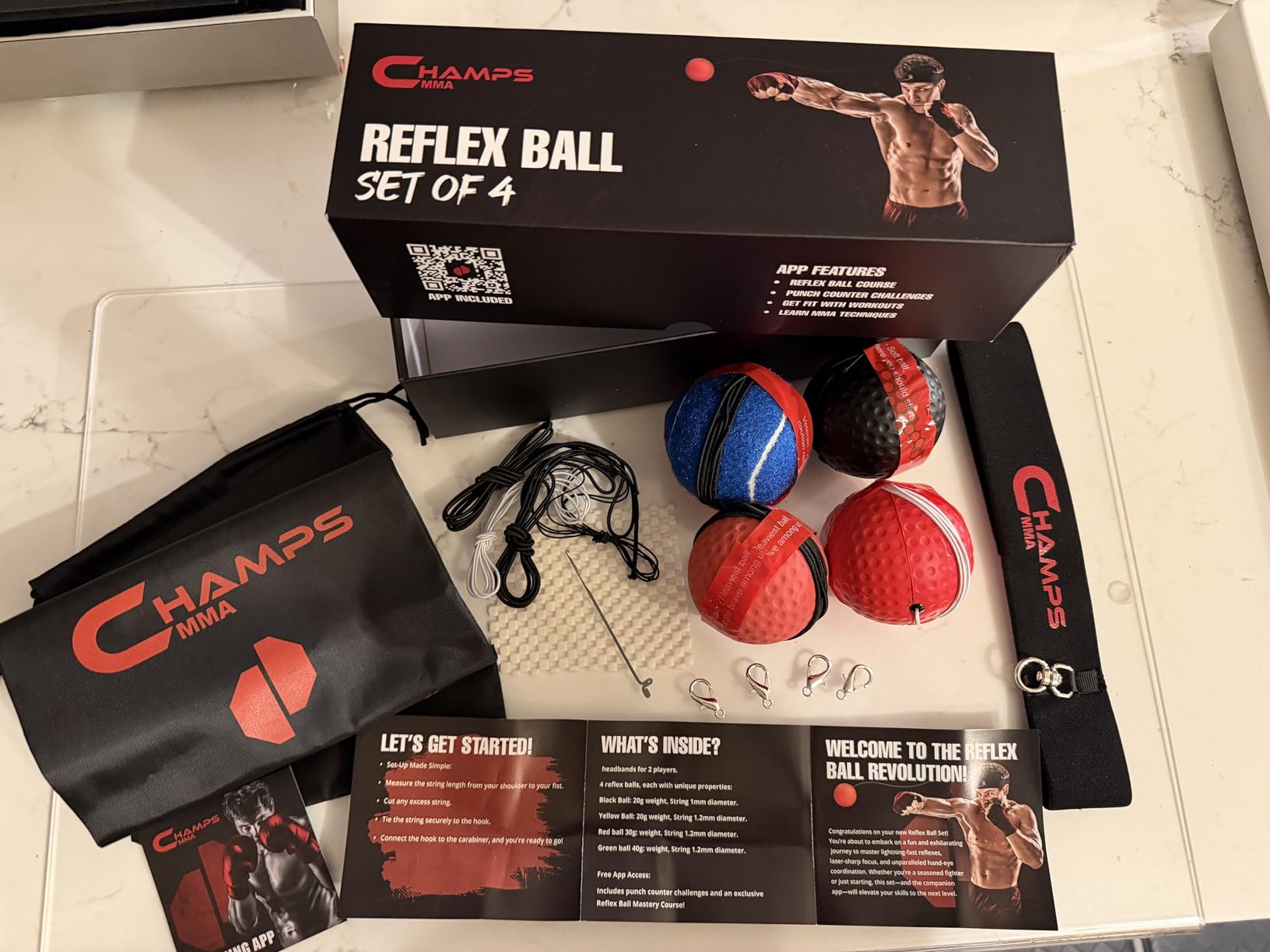 Champs MMA Boxing Reflex Ball Set with Punch Counter App | 4 Balls with Varying Weights, Headband & 4 Spare Strings to Improve Speed, Hand Eye Coordination Training | Boxing Equipment, MMA Gear Gift customer photo 1