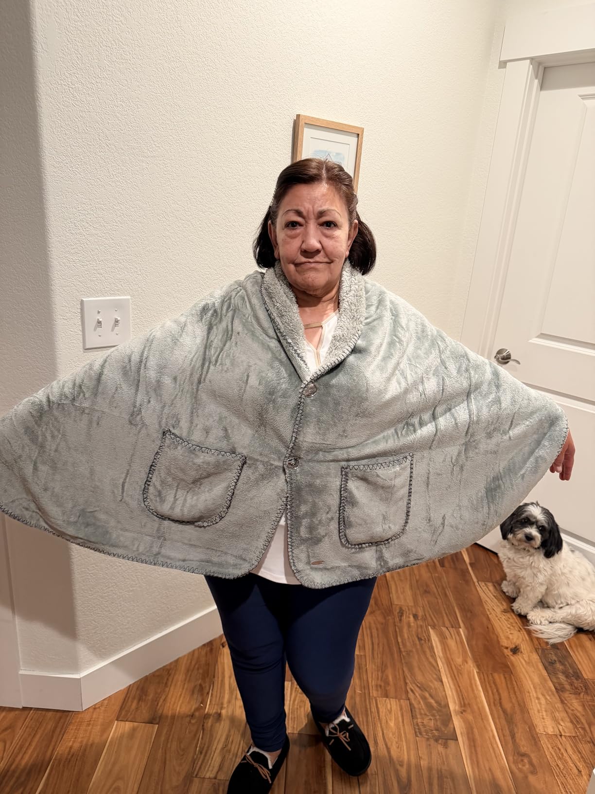 EzrAllora Premium Double Layer Poncho Blanket - No Sleeves Easy On Easy Off- Drape and Go- 2 pockets - Gifts for Grandma (Silver Grey) customer photo 2