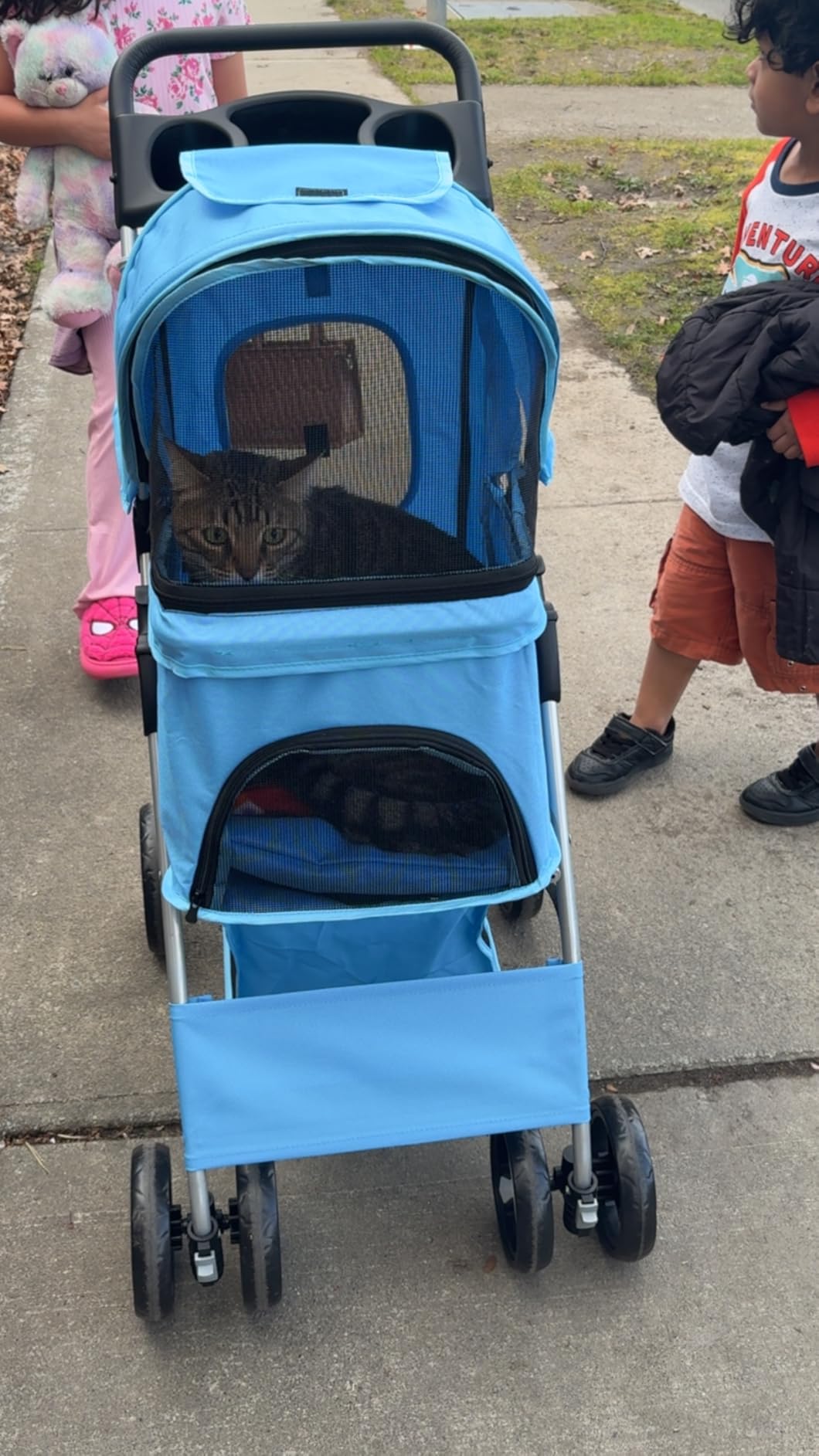 ZENY Foldable Pet Stroller, Cat/Dog Stroller with 4 Wheel, Pet Travel Carrier Strolling Cart with Storage Basket, Cup Holder (Black) customer photo 1