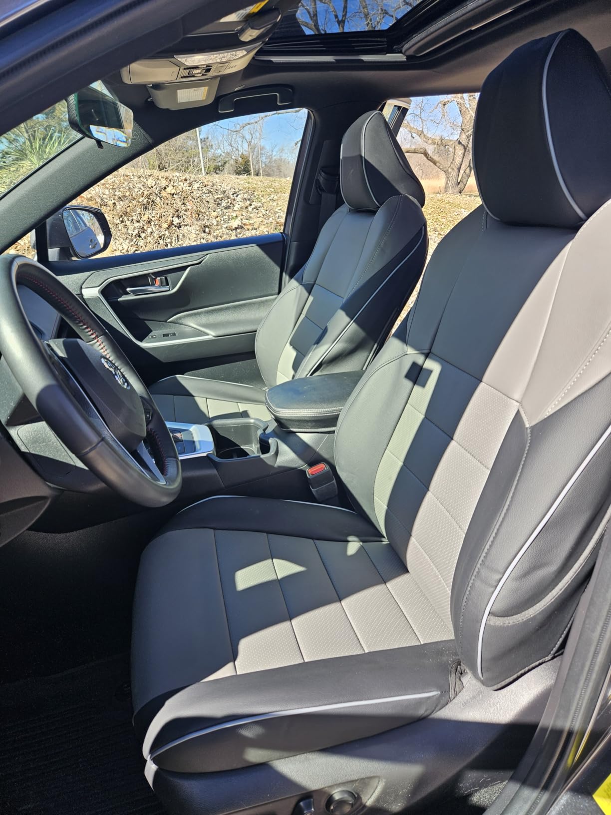 EKR Rav4 Seat Covers Custom Fit for Toyota Rav4(Gasoline) 2019 2020 2021 2022 2023 2024 2025 LE/XLE/XLE Premium/Limited,Leather Car Seat Cover Full Set for SUV,Faux Leather(Black) customer photo 1