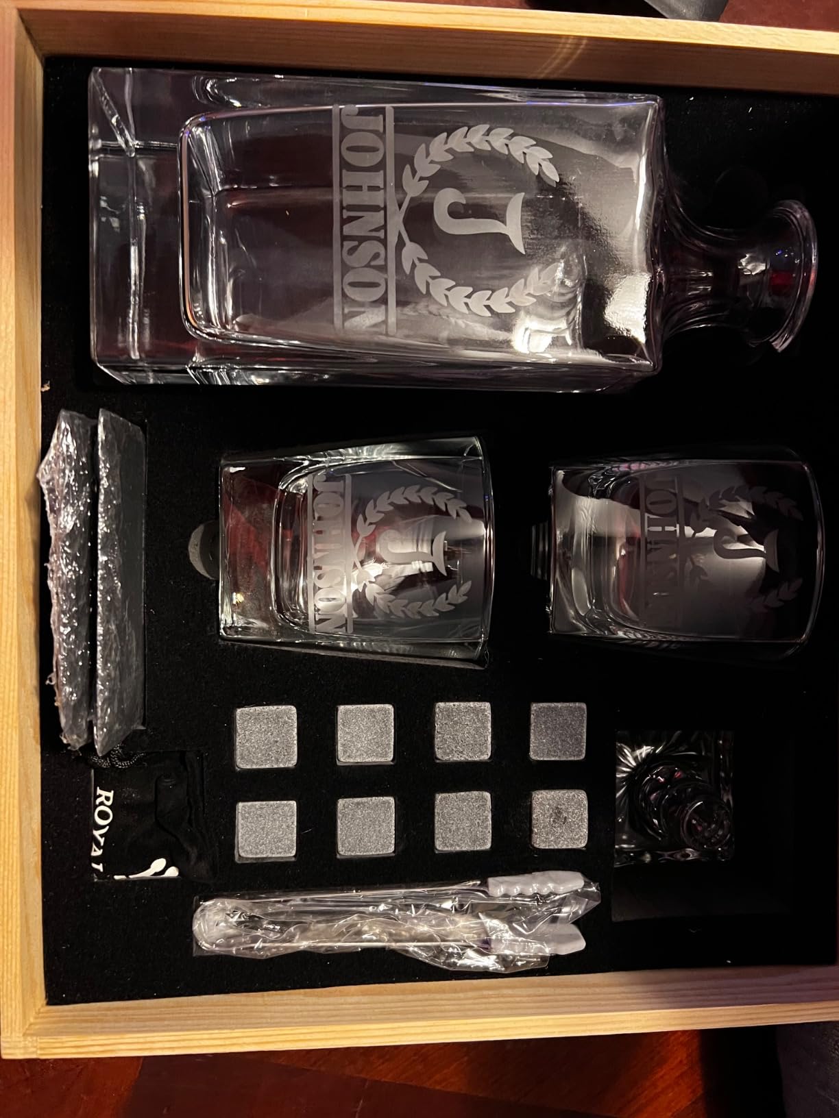 Whiskey Decanter Gift Set by Royal Reserve - Liquor Bourbon Decanter 24 oz 750 ml with Glasses, Chilling Stones, Coasters and Tong - Whiskey Gifts for Men customer photo 1