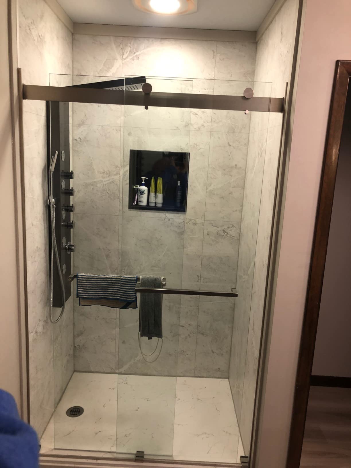 ROVOGO Shower Panel Tower with Rainfall Waterfall Shower Head, 5 Body Jets and 3-Function Handheld, High Pressure Rain Massage System, Wall-Mount Shower Column, 304 Stainless Steel Brushed customer photo 2