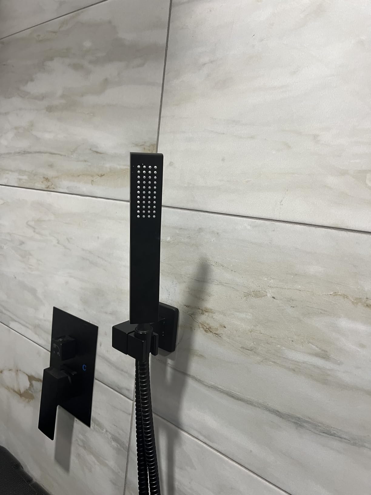 gotonovo Rainfall Bathroom Shower System Rain Shower Head and Handle Set Wall Mounted Shower Complete Combo Solid Brass Pressure Balancing Shower Mixer Valve 12 Inch Matte Black customer photo 2