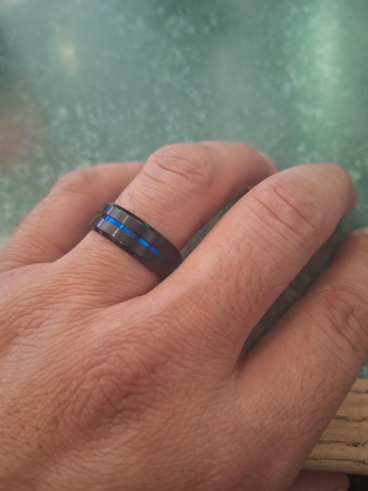 TIGRADE Titanium Ring 6MM 8MM 10MM Black and Blue Two-Tone Centre Groove Wedding Band Matte Finish Comfort Fit customer photo 1