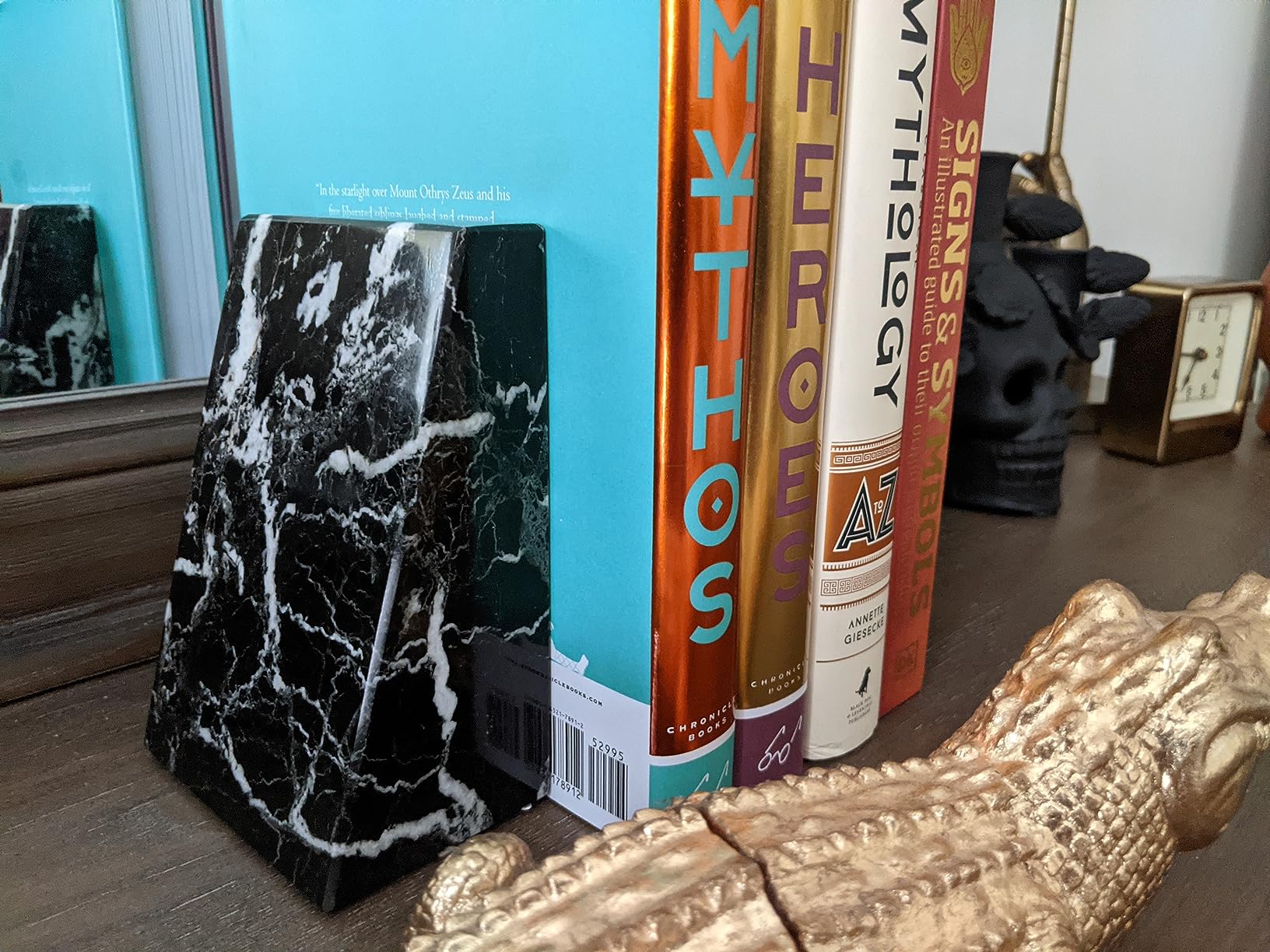 Modern Wedge Marble Bookends - Hand Carved, Polished Stone Bookends w/Non-Slip Rubber Pads - Lightweight & Compact Decorative Bookends - Versatile, Luxury Book Organizer for Shelf & More customer photo 1