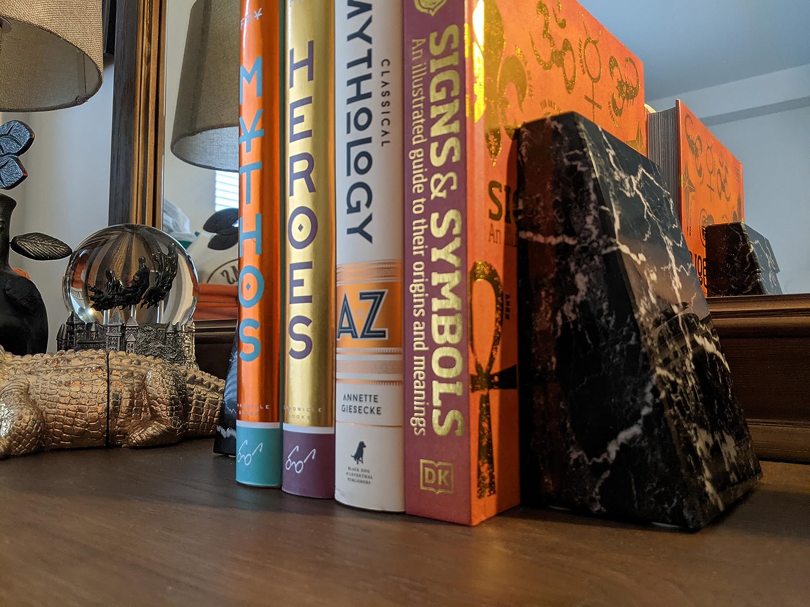 Modern Wedge Marble Bookends - Hand Carved, Polished Stone Bookends w/Non-Slip Rubber Pads - Lightweight & Compact Decorative Bookends - Versatile, Luxury Book Organizer for Shelf & More customer photo 2
