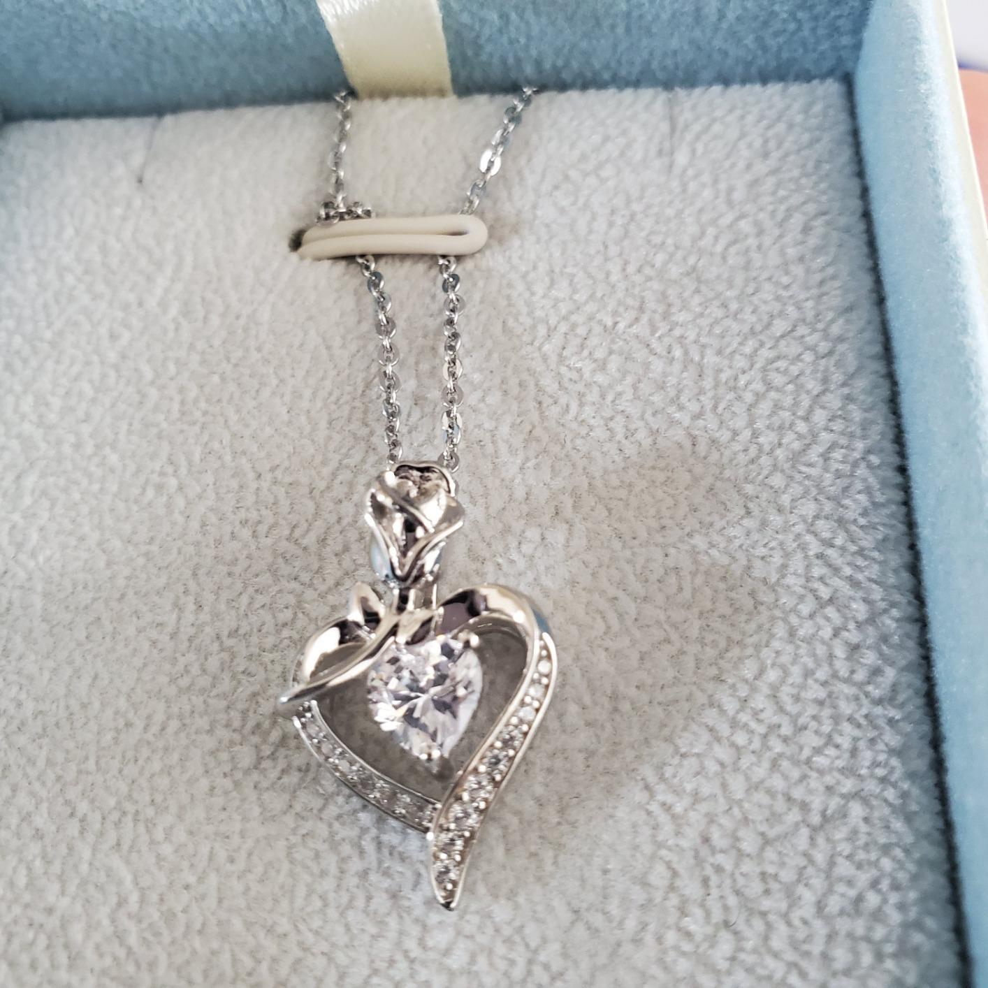 AGVANA Rosy Reverie Birthstone Necklace for Women Sterling Silver Genuine or Created Gemstone Rose Flower Heart Pendant customer photo 1