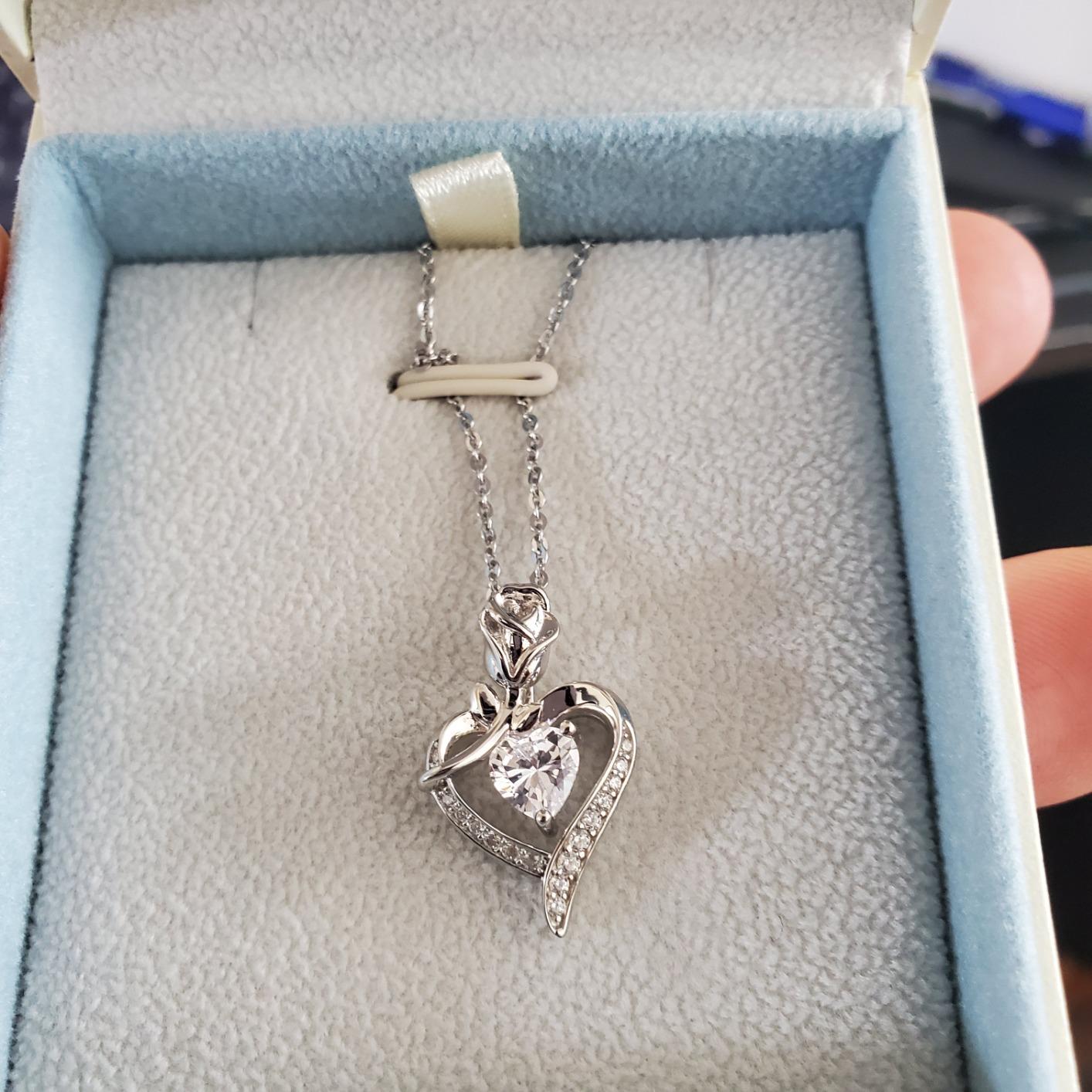 AGVANA Rosy Reverie Birthstone Necklace for Women Sterling Silver Genuine or Created Gemstone Rose Flower Heart Pendant customer photo 2