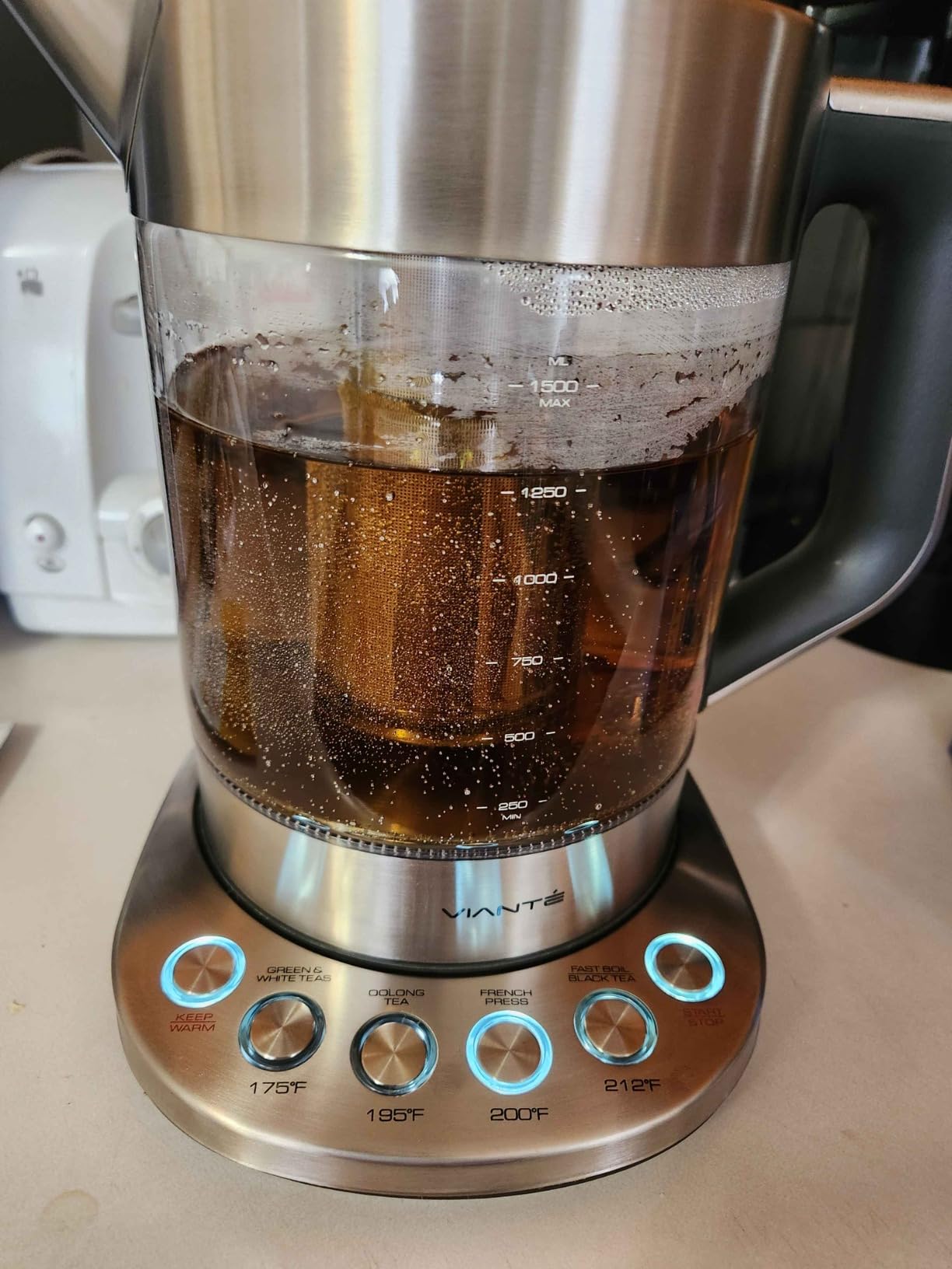 Viante Electric Tea Kettle With Infuser for Loose Leaf, No Plastic In Contact With Water, Hot Tea Maker with Temperature Control, Automatic Shut Off, 1.5L Borosilicate Glass customer photo 1