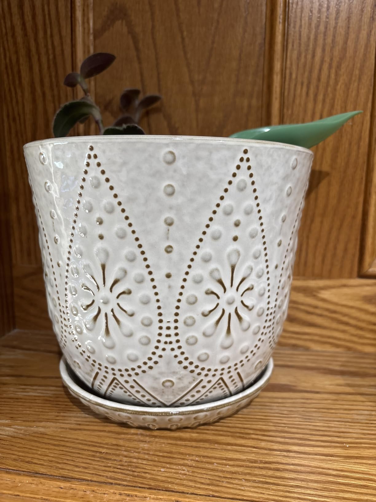 Gepege 6 Inch Beaded Ceramic Planter Set of 2 with Drainage Hole and Saucer for Plants, Indoor-Outdoor Large Round Succulent Orchid Flower Pot (Smoked Gray, Inner-pots not Larger Than 5 Inch) customer photo 2