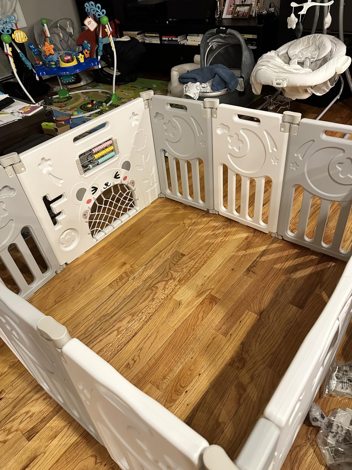 Dripex Baby Playpen, 14-Panel Foldable Playard for Toddlers 6-36 Months, Adjustable & Portable Indoor Outdoor Safety Play Area with Anti-Pinch Design, Game Panel and Safety Gate, Grey White customer photo 1