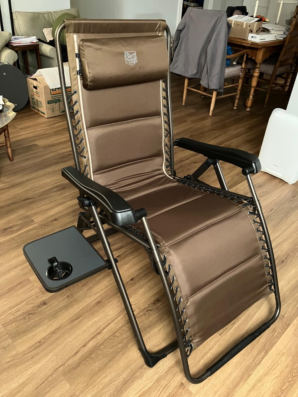 TIMBER RIDGE Aluminum Zero Gravity Chairs, Folding Recliner Chair Padded with Cup Holder and Headrest, Adjustable Lounge Reclining Chair for Outdoor Camping Lawn Patio Indoor, Supports 350lbs, Brown customer photo 1