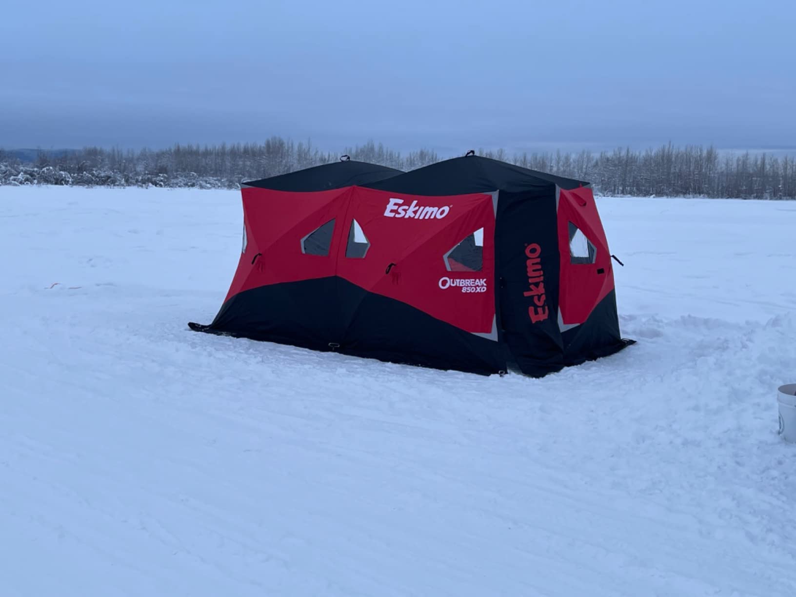Eskimo Outbreak Portable Pop-Up Ice Fishing Shelter, Stormshield Insulated Fabric, No Trip Door, Durable Hub Design, Deluxe Tie Downs, Red/Black customer photo 3