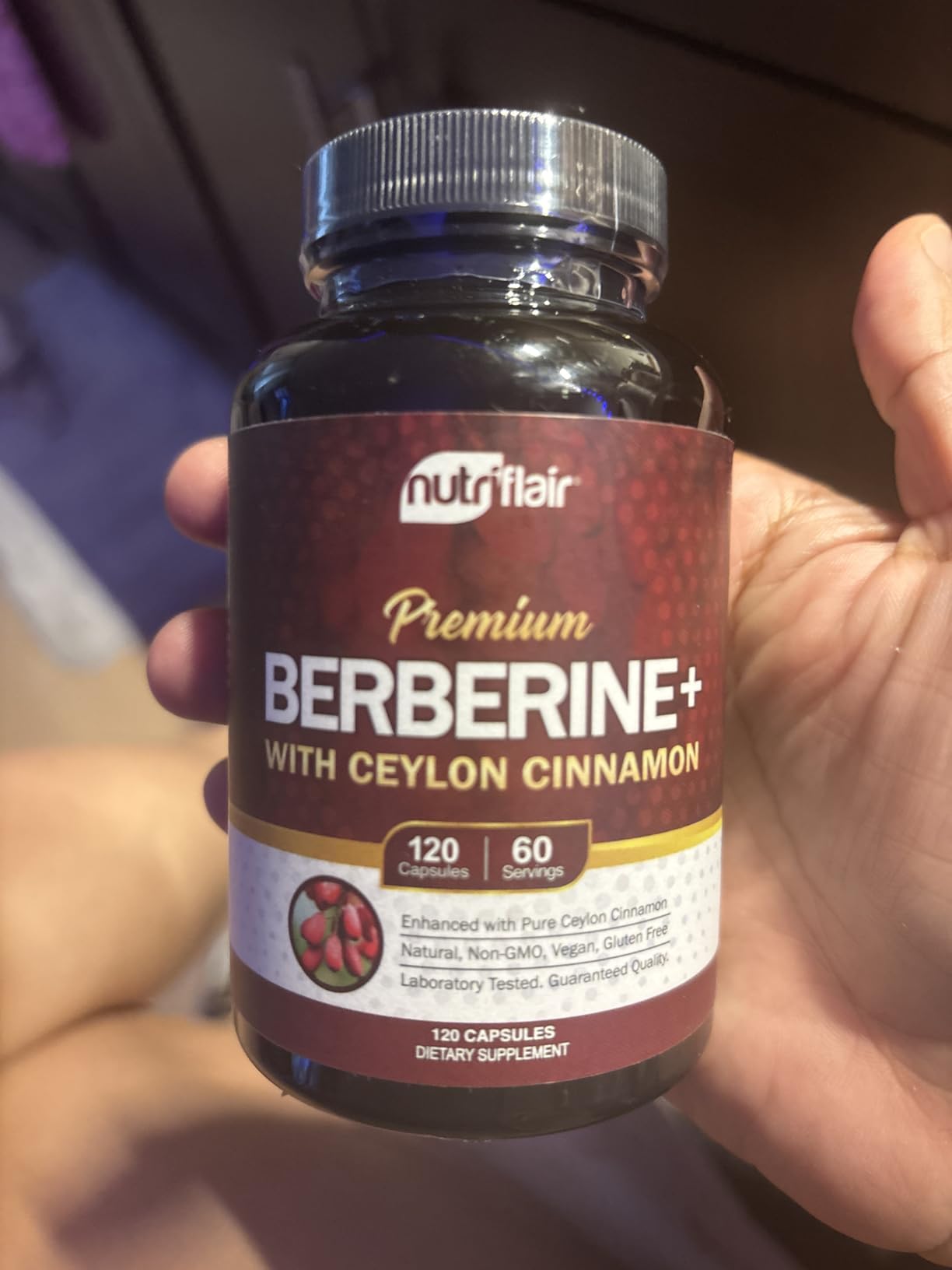NutriFlair Premium Berberine HCL 1200mg, 120 Capsules - Plus Pure True Ceylon Cinnamon, Berberine HCI Root Supplements Pills - Immune System - Made in USA customer photo 2