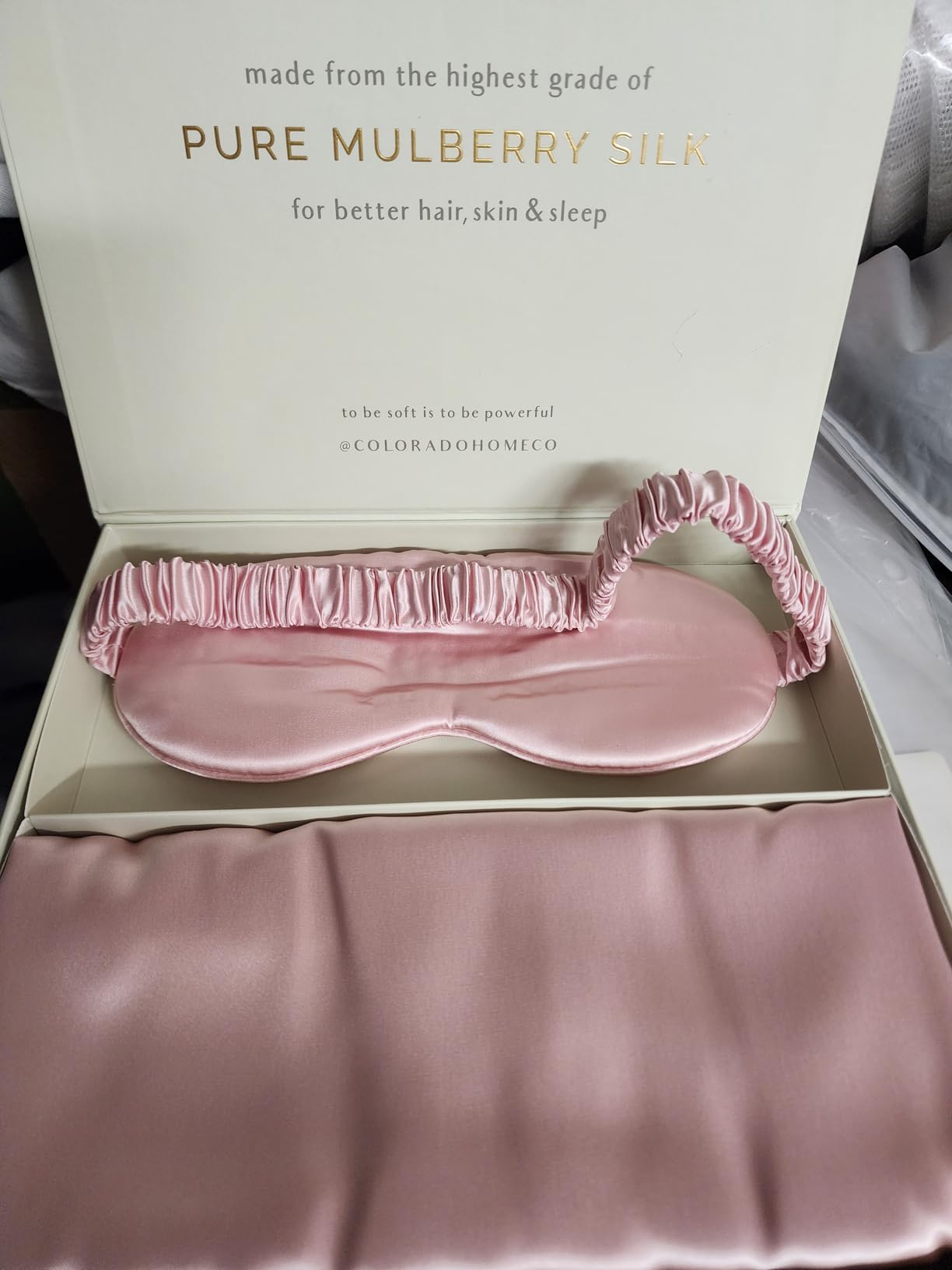 Colorado Home Co - King Size Silk Sleep Mask and Pillowcase Set, Off White, 100% Mulberry Silk, 2 Pack customer photo 1