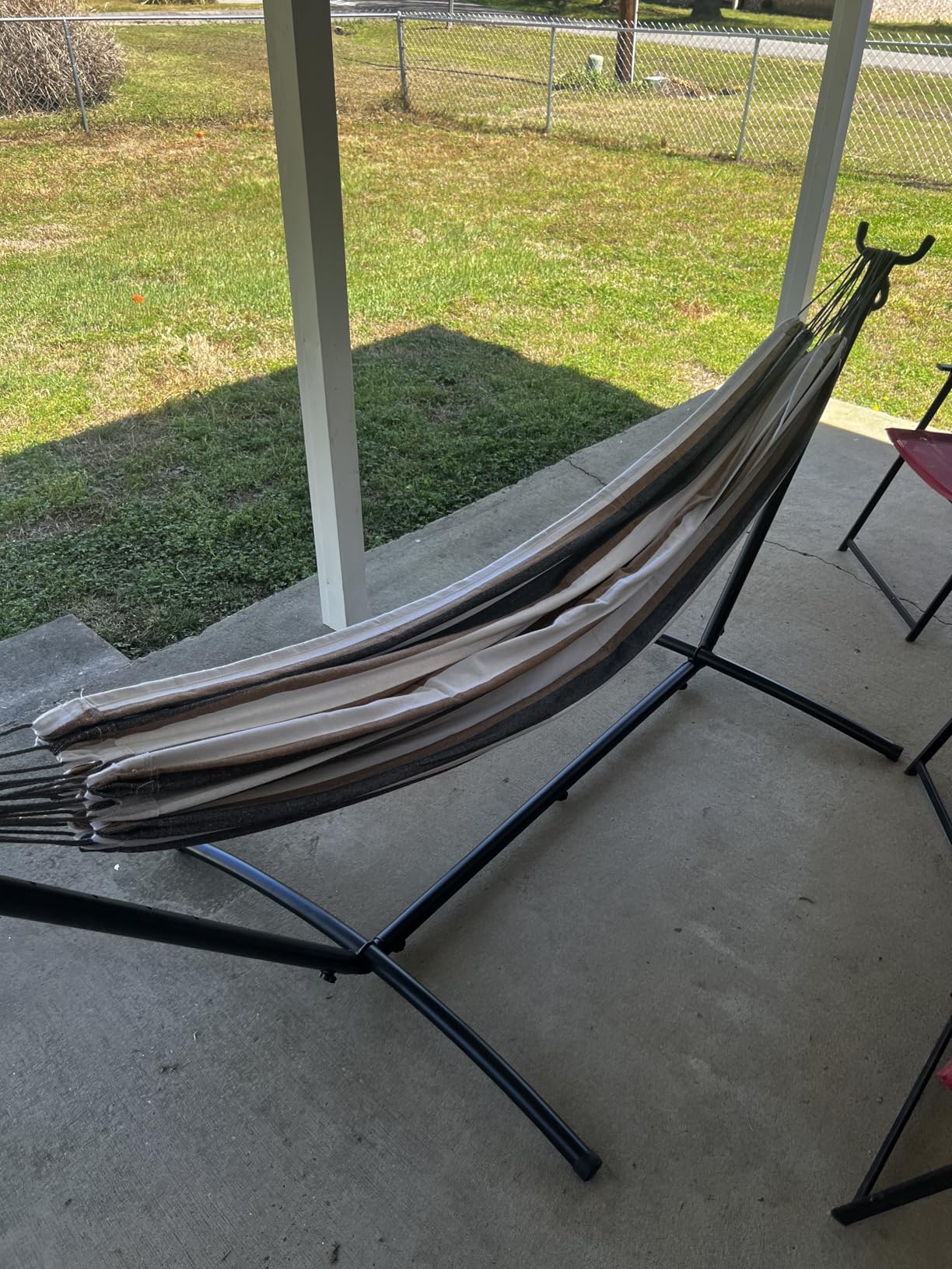 PNAEUT Double Hammocks with Stand for Outside, Portable Space Saving Heavy-Duty Steel Frame for Indoor Outdoor Patio Yard, Easy Assembly, 2 Person 450 lbs Capacity (Coffee) customer photo 2