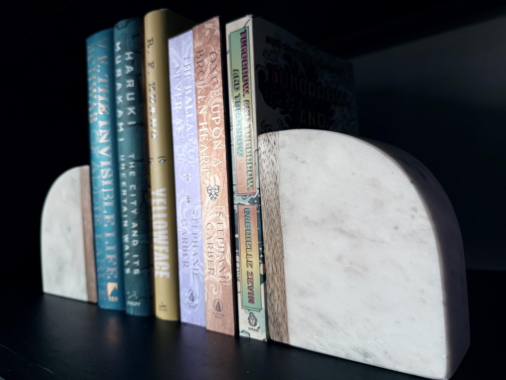 Deco 79 Marble Decorative Bookends 5 lbs Non Skid Bookends with Wood Details, Set of 2 Office Bookends4
