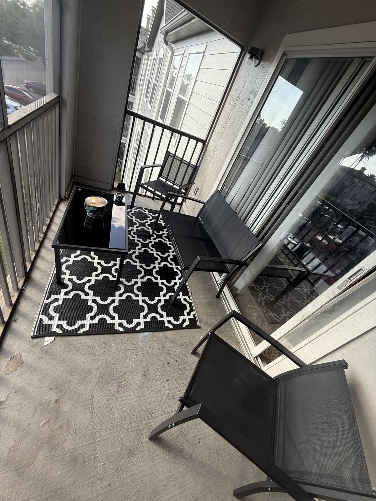 Vongrasig 4 Pieces Patio Furniture Sets, Outdoor Patio Conversation Sets with Glass Coffee Table, Small Porch Balcony Furniture, Patio Table and Chairs Set for Garden, Backyard (Black) customer photo 2