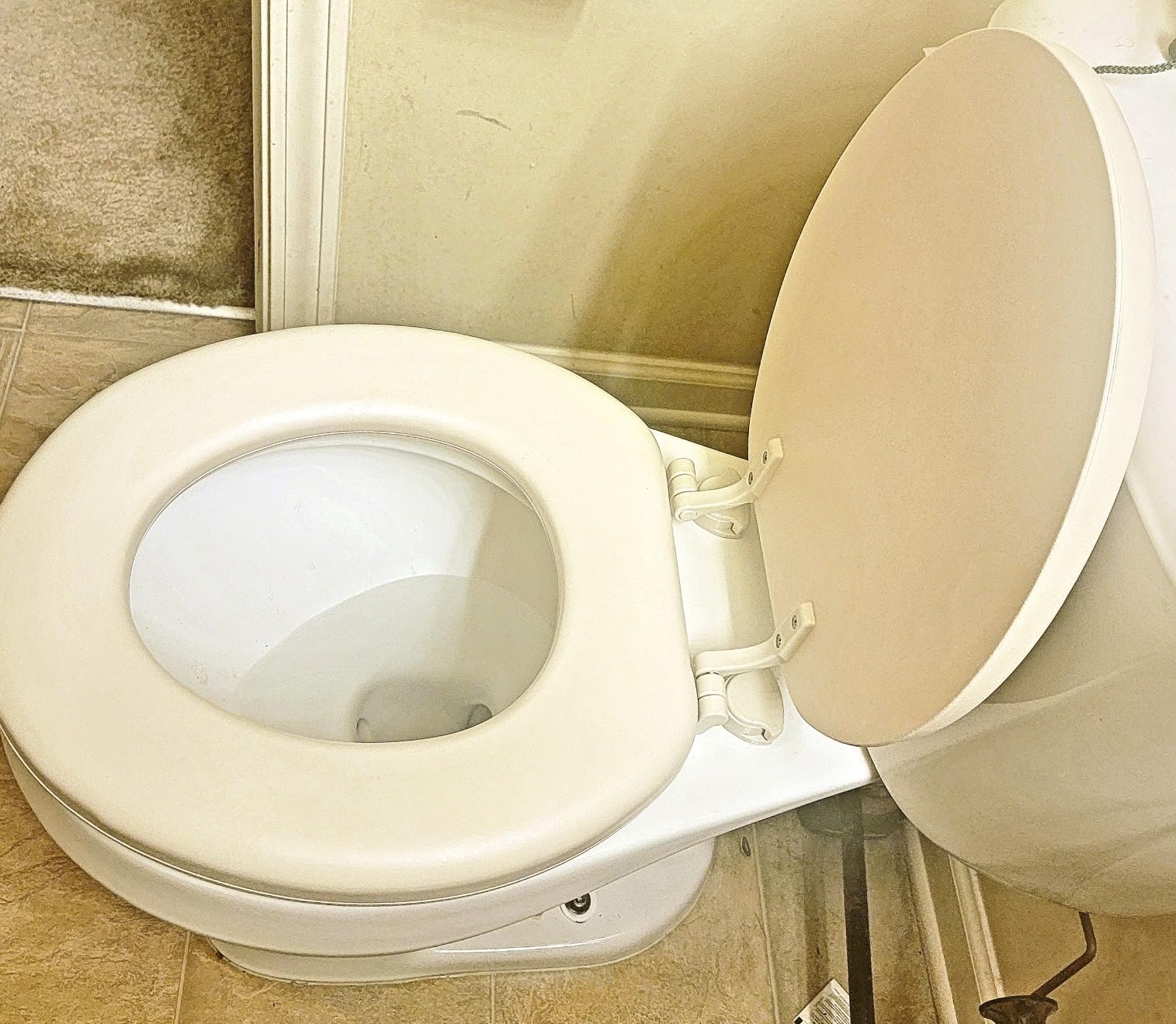 Mayfair Padded Toilet Seat, Cushioned Soft Vinyl over Wood Core Seat, Secure Hinges, Easy Clean, Made in USA, Round, Bone customer photo 2