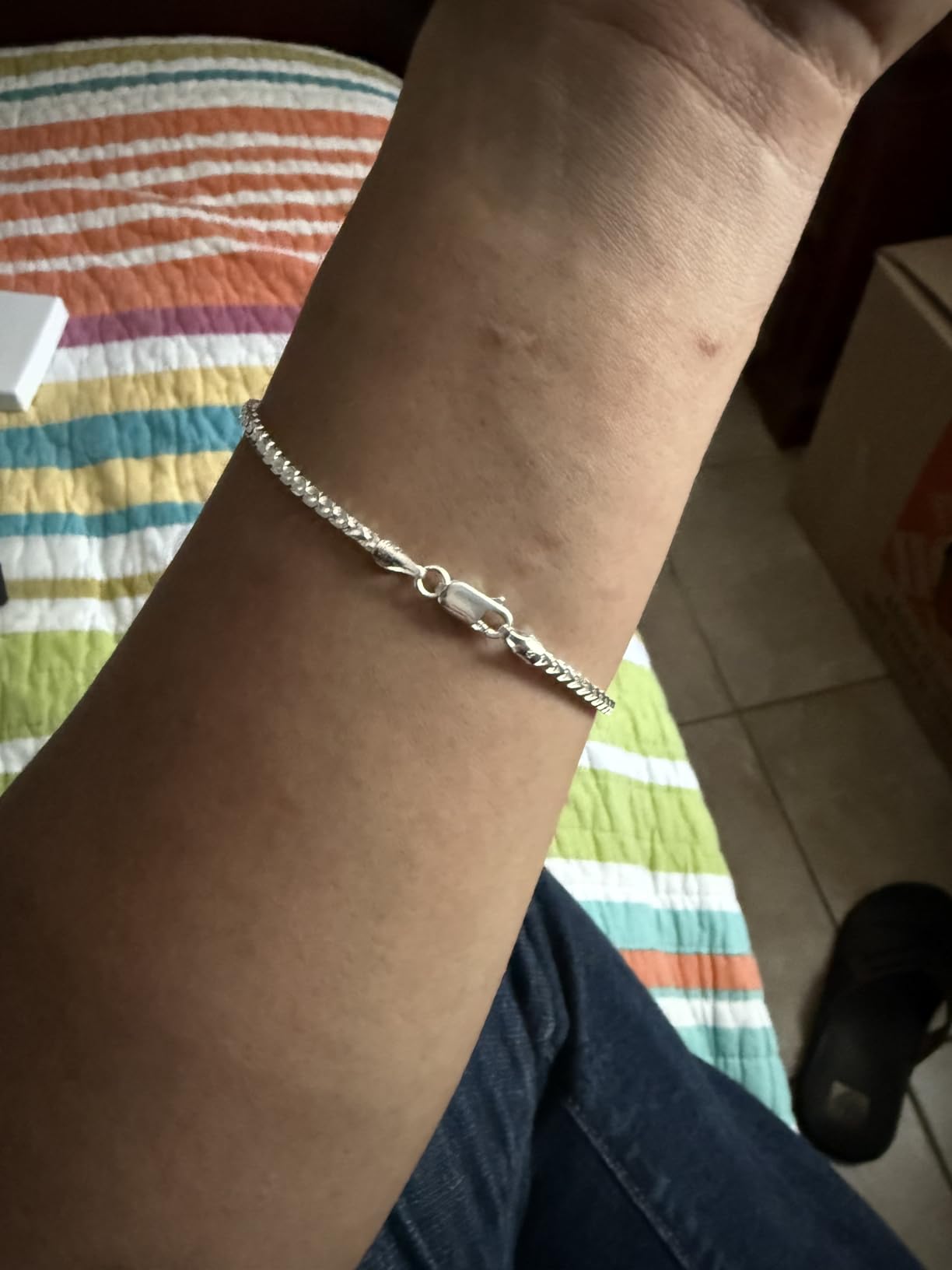 Solid 925 Sterling Silver Italian 2.5mm Franco Square Box Link Chain Bracelet for Men Women, Made in Italy customer photo 1