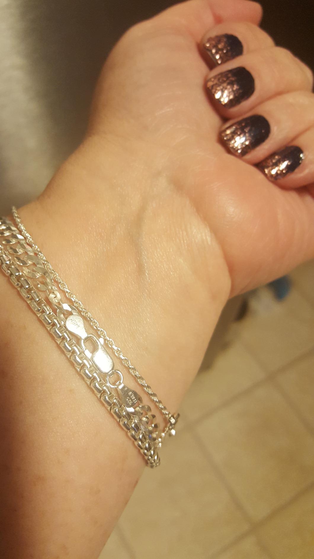 Solid 925 Sterling Silver Italian 2.5mm Franco Square Box Link Chain Bracelet for Men Women, Made in Italy customer photo 2