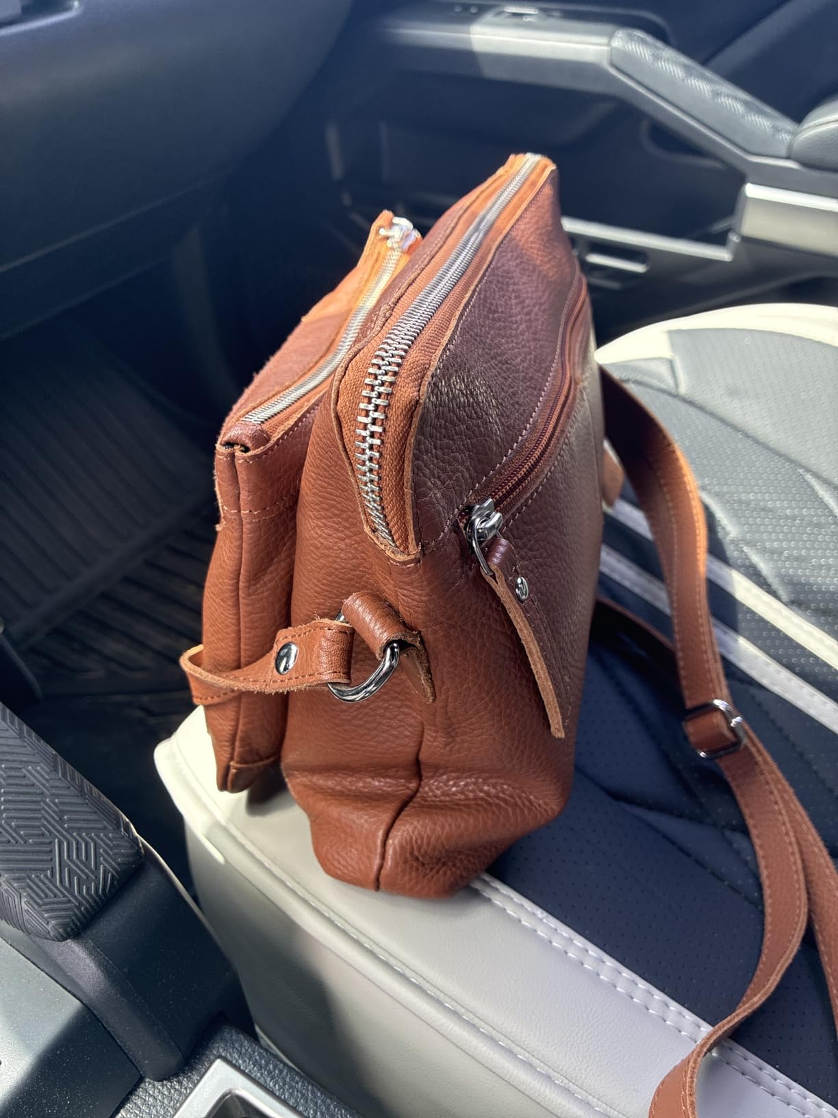 Leather Crossbody Bags for Women Small Soft Genuine Pebbled Sling Shoulder Handbag Crossover Purse with Full Adjustable Strap (Cognac Nappa) customer photo 2