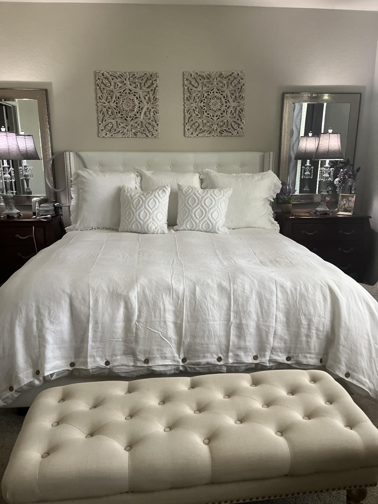 EVERLY 100% Pure Linen Duvet Cover Set King Size 104X90Inch 3pcs (1 Duvet Cover,2 Pillowcases) Soft and Breathable for All Season with Coconut Button Closure, Suitable for Hot Sleepers-Linen King customer photo 1