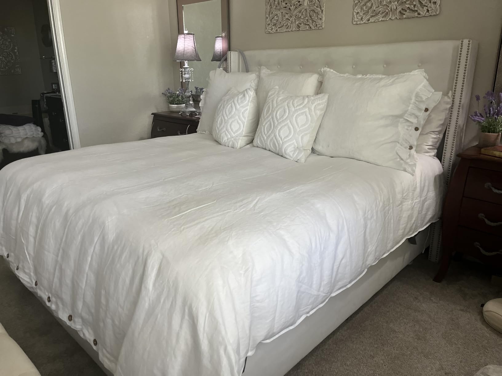 EVERLY 100% Pure Linen Duvet Cover Set King Size 104X90Inch 3pcs (1 Duvet Cover,2 Pillowcases) Soft and Breathable for All Season with Coconut Button Closure, Suitable for Hot Sleepers-Linen King customer photo 2