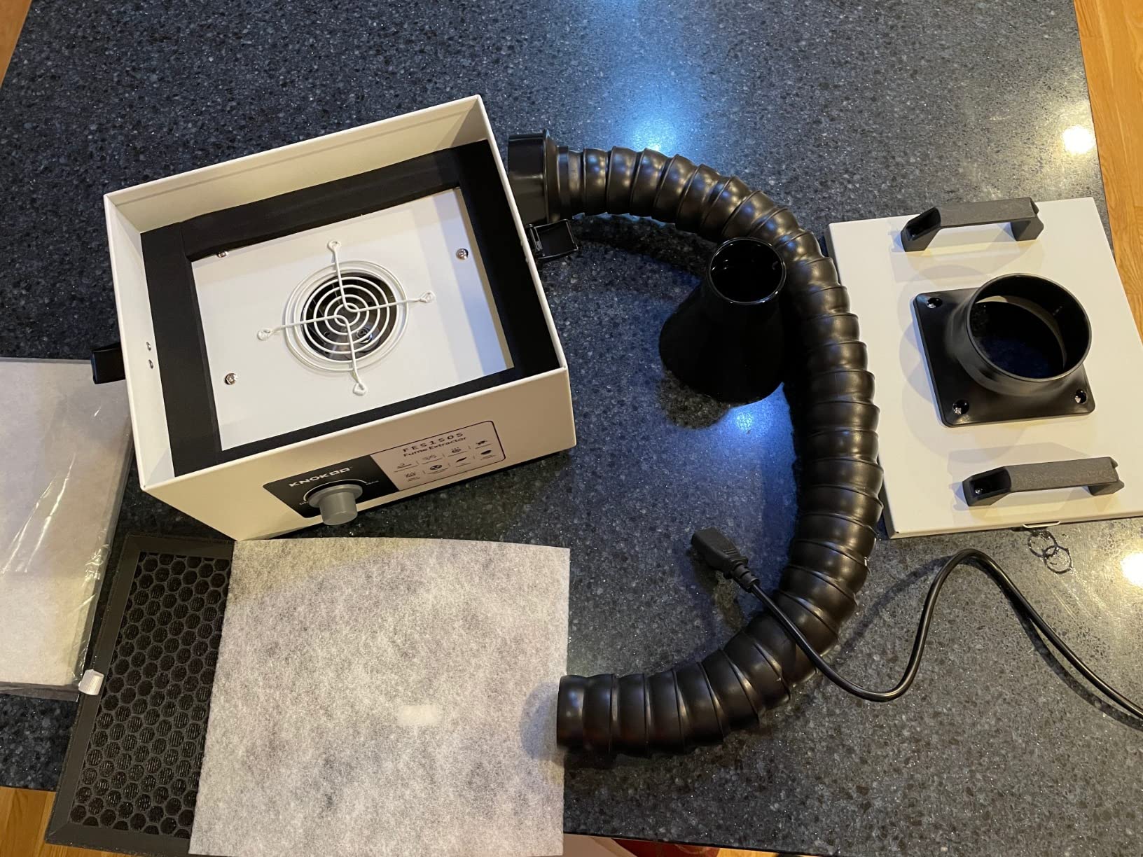FES150S 100W Solder Fume Extractor, 200m³/h (117 CFM) Powerful Suction Smoke Absorber with H13 HEPA & 3-Stage Filtration, Brushless Motor Air Purifier for Soldering, Laser Engraving(110V) customer photo 1