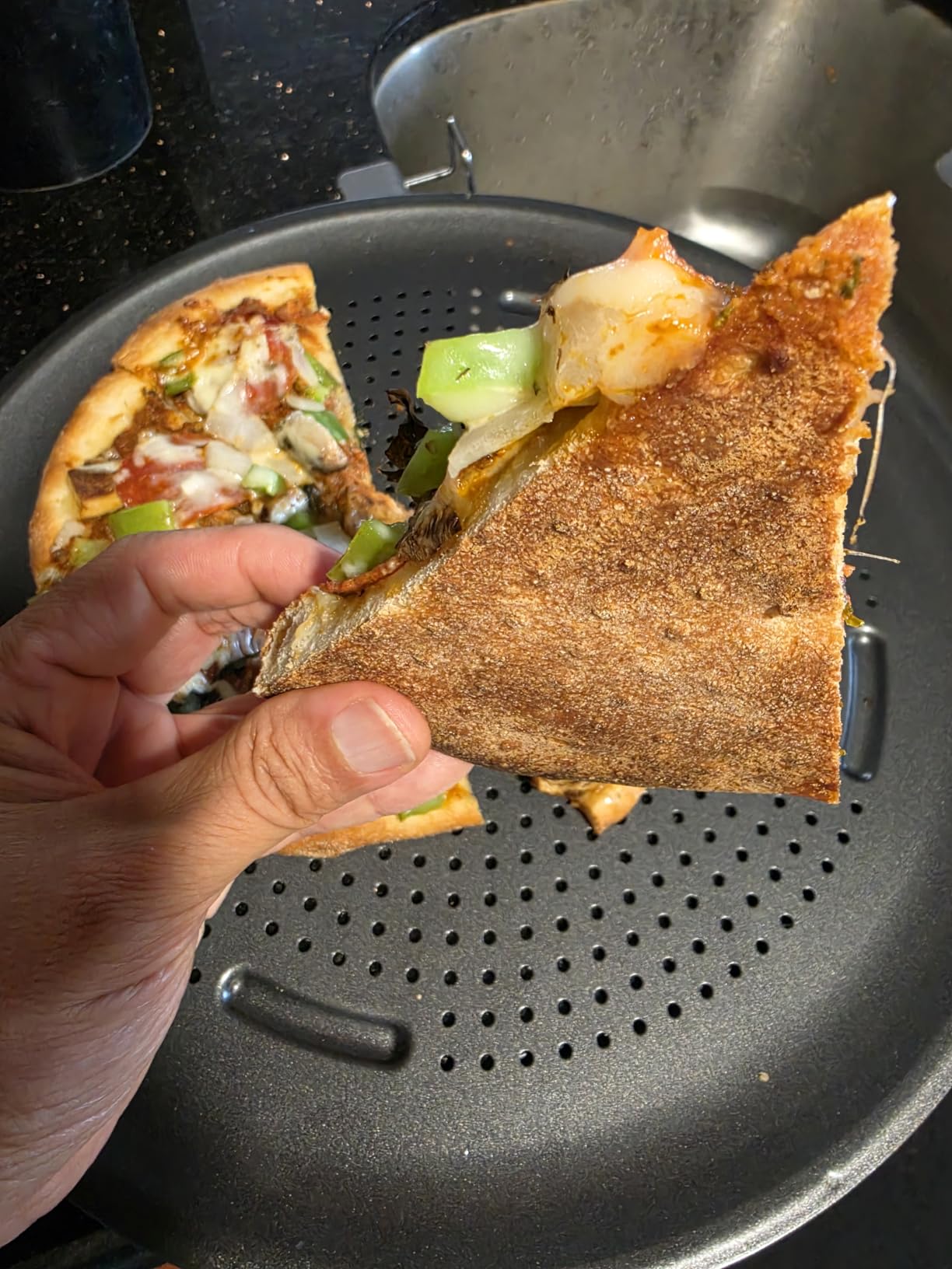 GoodCook AirPerfect Insulated Nonstick Carbon Steel Pizza Pan with Cutting Guides, Perforated Nonstick Pizza Pan, 15.75-Inch, Gray customer photo 1