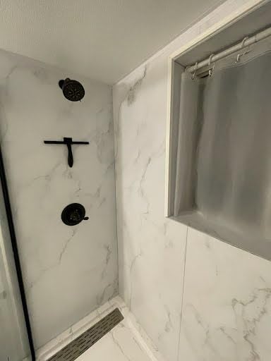 OVE Decors Arroyo 60 x 32 in. Solid Surface Alcove Bathroom Shower Wall Panels Kit, Carrara Marble Finish, Waterproof, Easy Glue-Up, Fits Walk In Shower Kits, Shower Stall Kit with Shower Niche customer photo 1