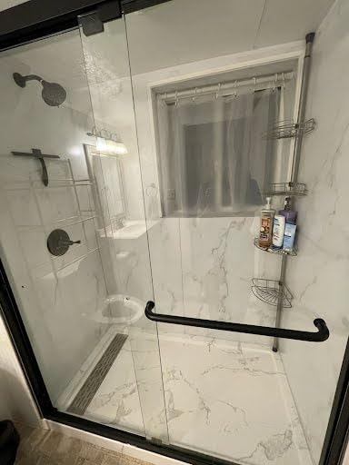 OVE Decors Arroyo 60 x 32 in. Solid Surface Alcove Bathroom Shower Wall Panels Kit, Carrara Marble Finish, Waterproof, Easy Glue-Up, Fits Walk In Shower Kits, Shower Stall Kit with Shower Niche customer photo 2