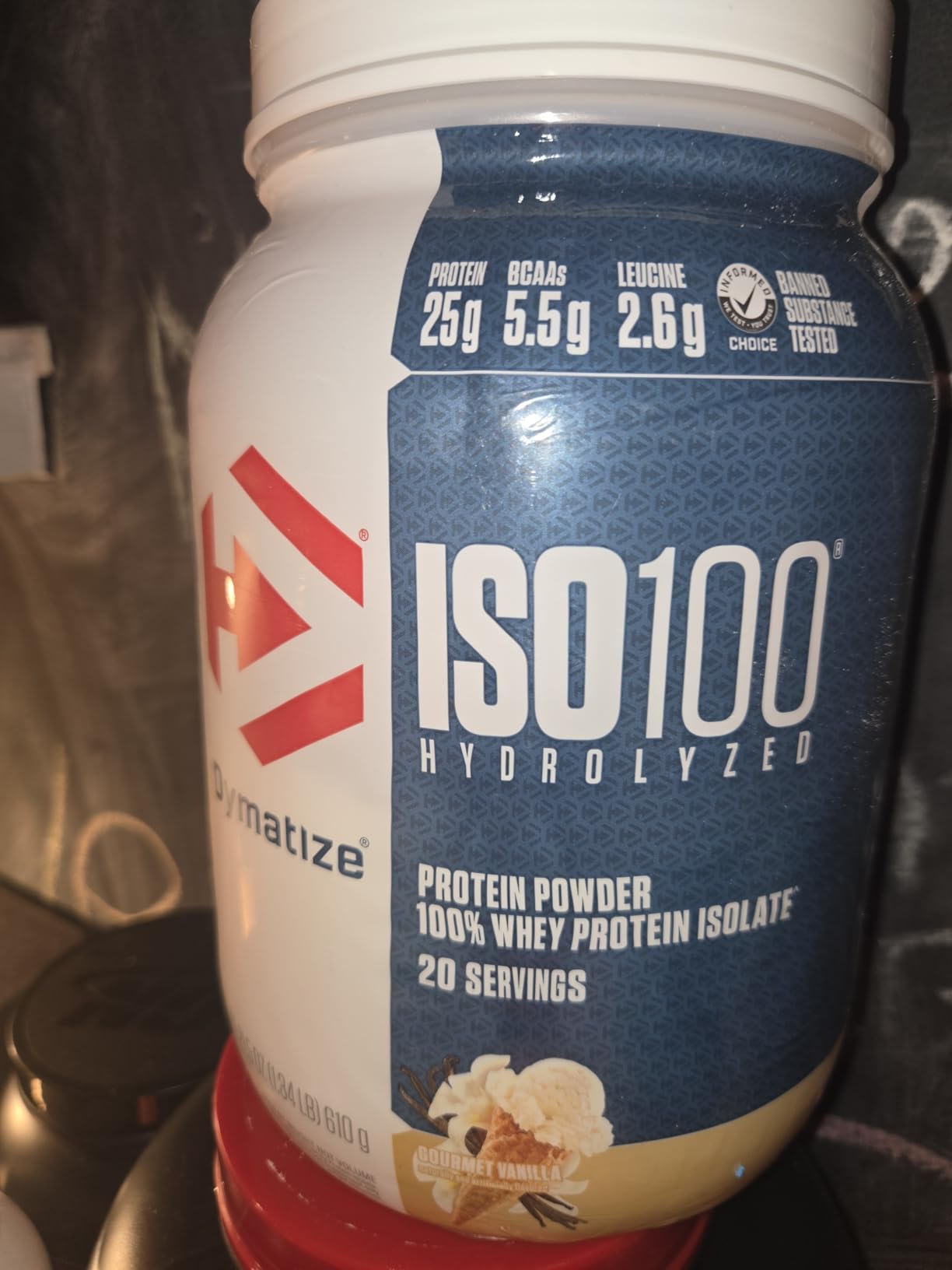 Dymatize ISO100 Whey Protein Powder Isolate, Gourmet Vanilla, 25g of Protein, 5.5g BCAAs, Less Than 120 Cal., Gluten Free, 1g Fat, 1g Sugar, 2g Carb (20 Servings) customer photo 1