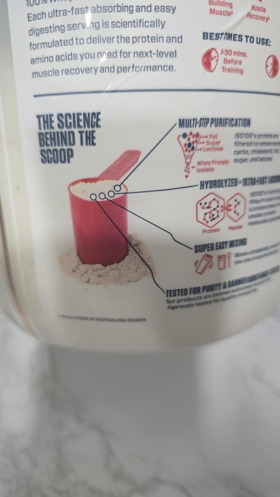 Dymatize ISO100 Whey Protein Powder Isolate, Gourmet Vanilla, 25g of Protein, 5.5g BCAAs, Less Than 120 Cal., Gluten Free, 1g Fat, 1g Sugar, 2g Carb (20 Servings) customer photo 2