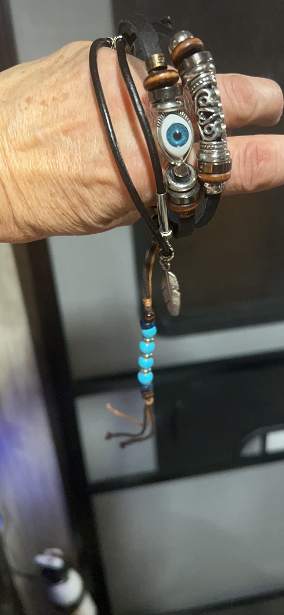 Hicarer 9 Pieces Bohemian Western Jewelry Set for Women Turquoise Vintage Dangle Earrings Set Boho Retro Rhinestone Drop Earrings Multi-layer Beaded Leather Bracelet and Turquoise Bead Necklace customer photo 1