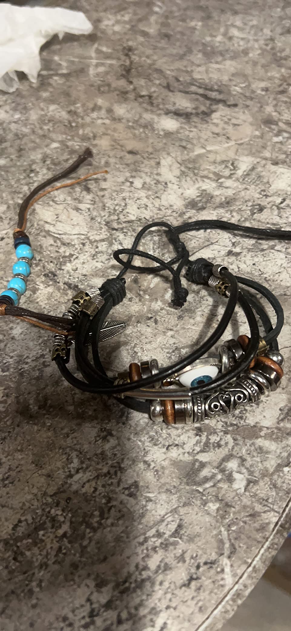 Hicarer 9 Pieces Bohemian Western Jewelry Set for Women Turquoise Vintage Dangle Earrings Set Boho Retro Rhinestone Drop Earrings Multi-layer Beaded Leather Bracelet and Turquoise Bead Necklace customer photo 2
