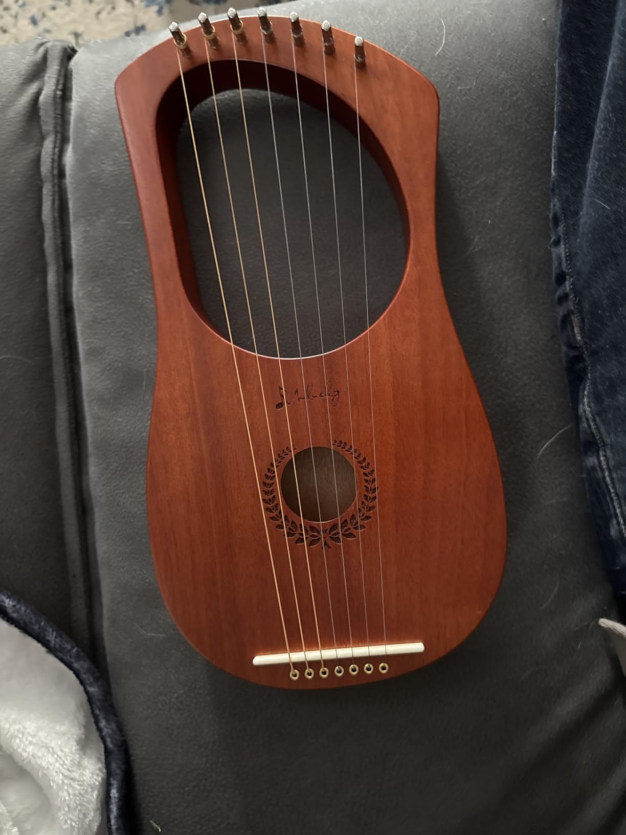 Lyre Harp Mulucky 7 Metal Lyre Steel String Bone Saddle Mahogany Lyre Instrument with Tuning Wrench and Black Gig Bag - MLH701 customer photo 2