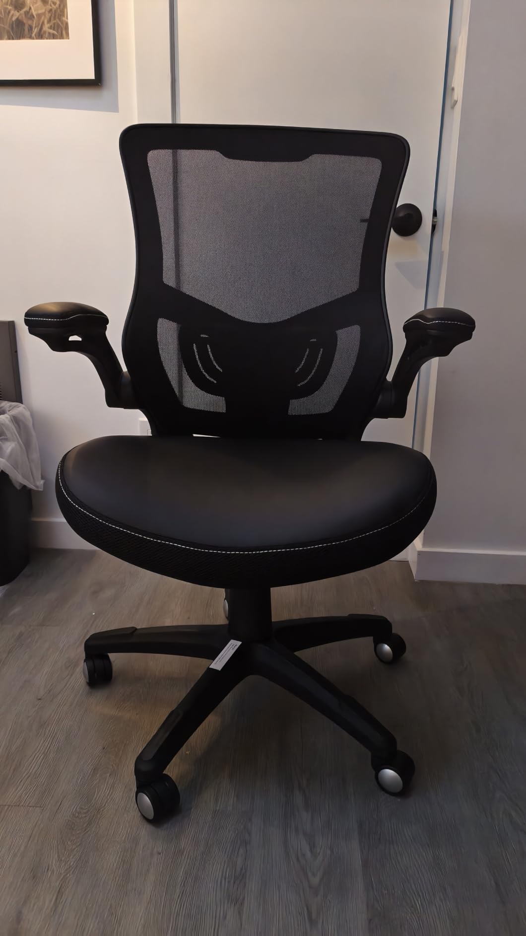 Office Chair Ergonomic Desk Chair, Computer PU Leather Home Office Chair, Swivel Mesh Back Adjustable Lumbar Support Flip-up Arms Executive Task Chair customer photo 2