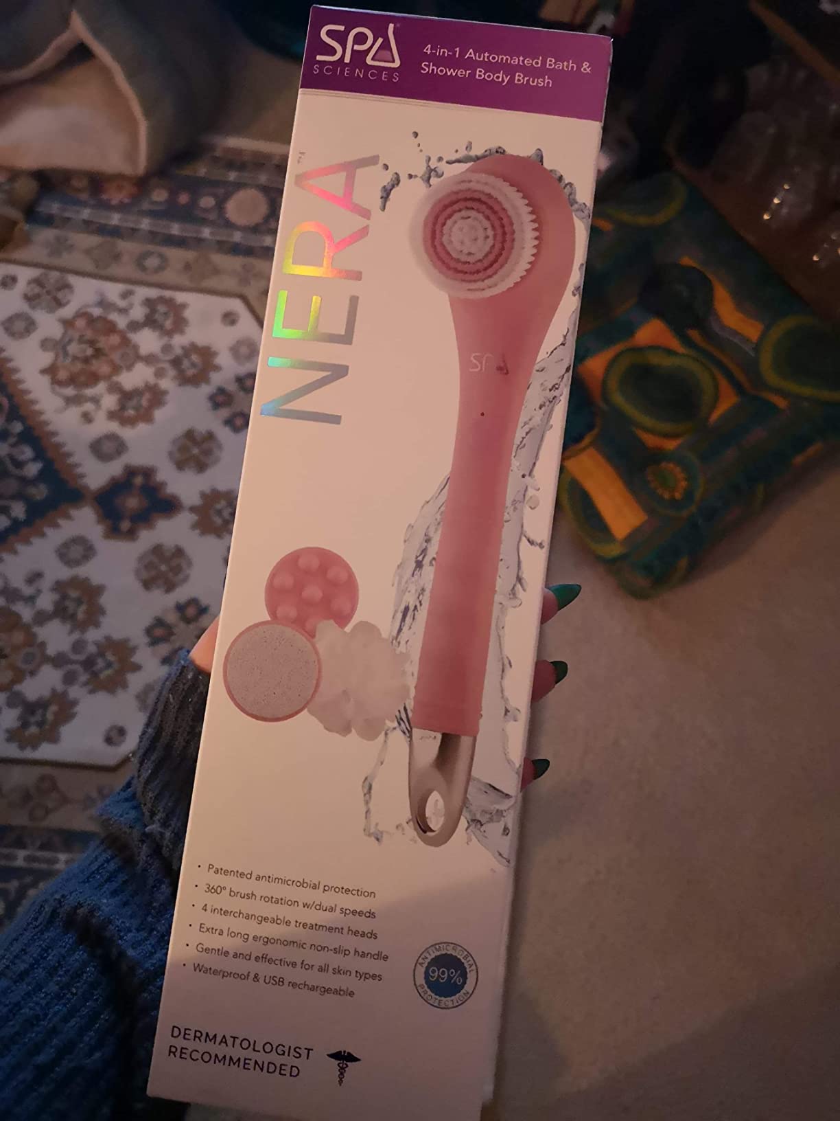 Spa Sciences - NERA - 4-in-1 Shower/Bath Body Brush for Exfoliation, Deep Cleansing, Foot Care, Lotion Infuser, and Massage customer photo 1