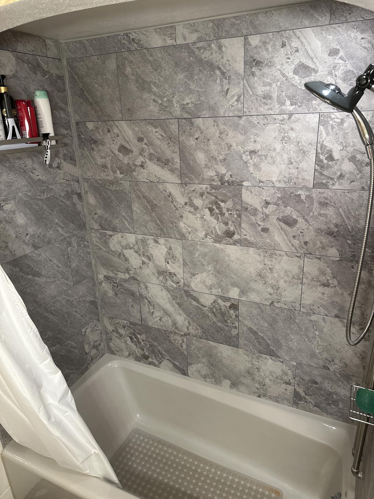 Palisade 25.6 in. x 14.8 in. Interlocking Vinyl Tile Shower and Tub Surround Kit in Carrara Marble customer photo 2