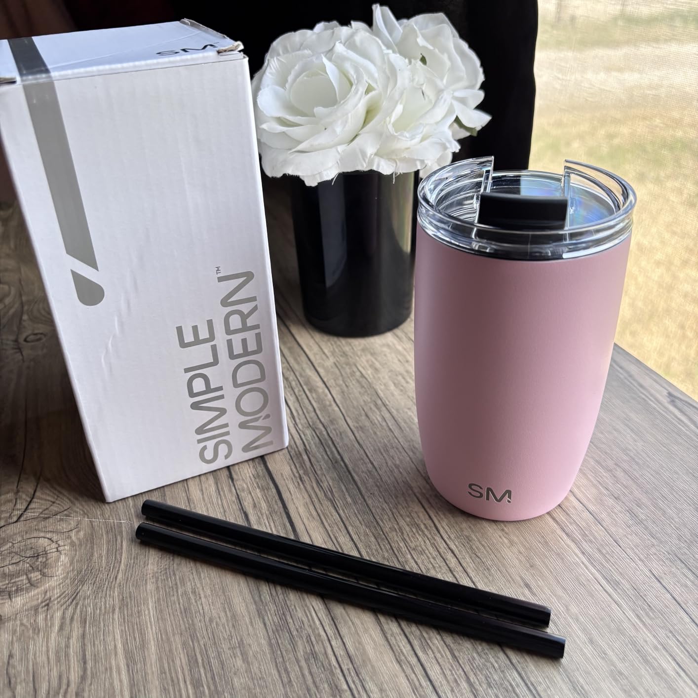 Simple Modern Voyager Tumbler with Flip Lid | Travel Coffee Mug | Insulated Stainless Steel Cold Brew Iced or Hot Coffee Cup | Gifts for Women Men Her Him | 16oz, Sea Glass Sage customer photo 2