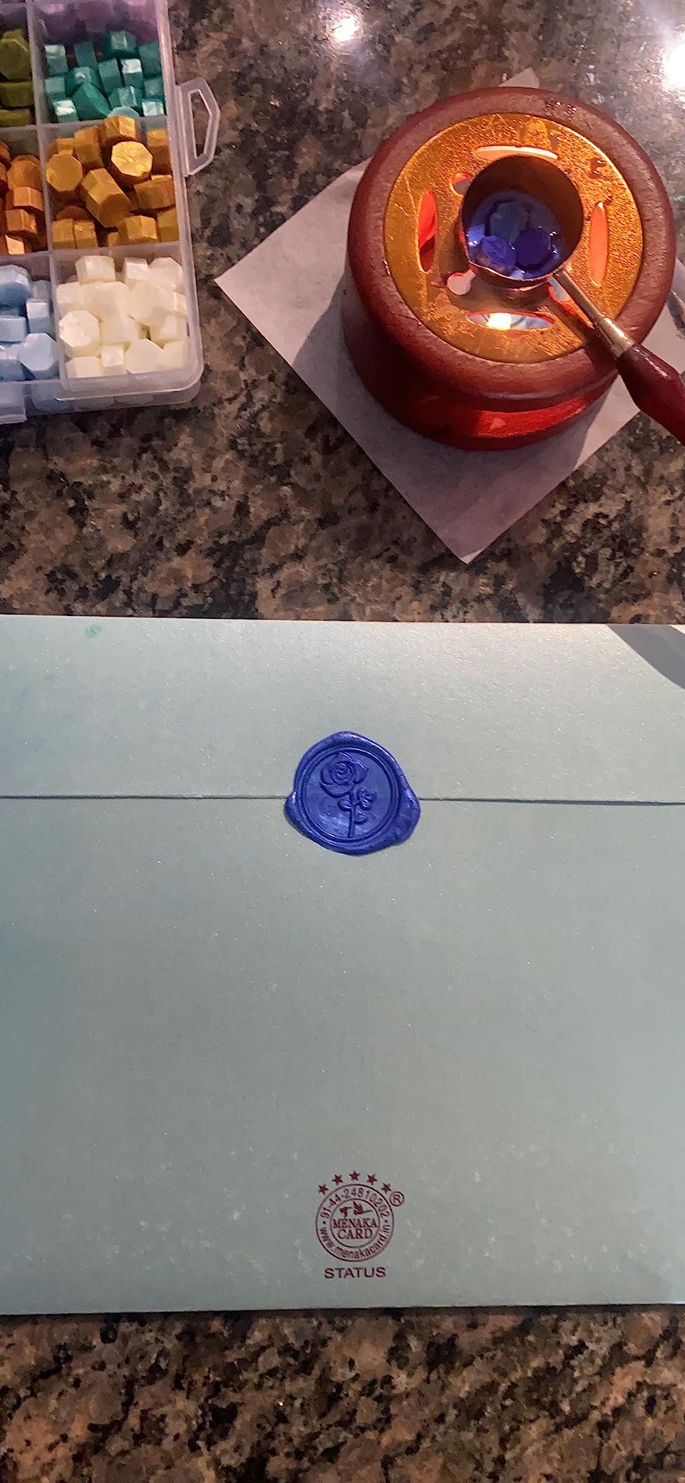 Comealltime Wax Seal Kit with Gift Box, 624 Pcs 24 Colors Sealing Beads, 2 Pcs Stamps, Sealing Wax Warmer, Metallic Pen, Envelope, Candles for Wedding Birthday Gift and DIY Craft customer photo 2