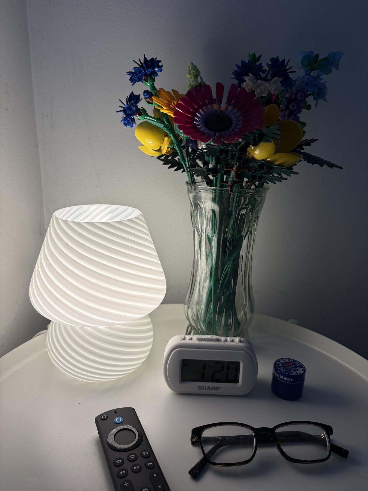 BSOD Pink Mushroom Lamp,Glass Mushroom Bedside Table Lamps Translucent Murano Vintage Style Striped Small Nightstand Desklamp Swirl Light for Home Decor, Dining, Living, Bedroom, Gift (Stripe Pink) customer photo 1