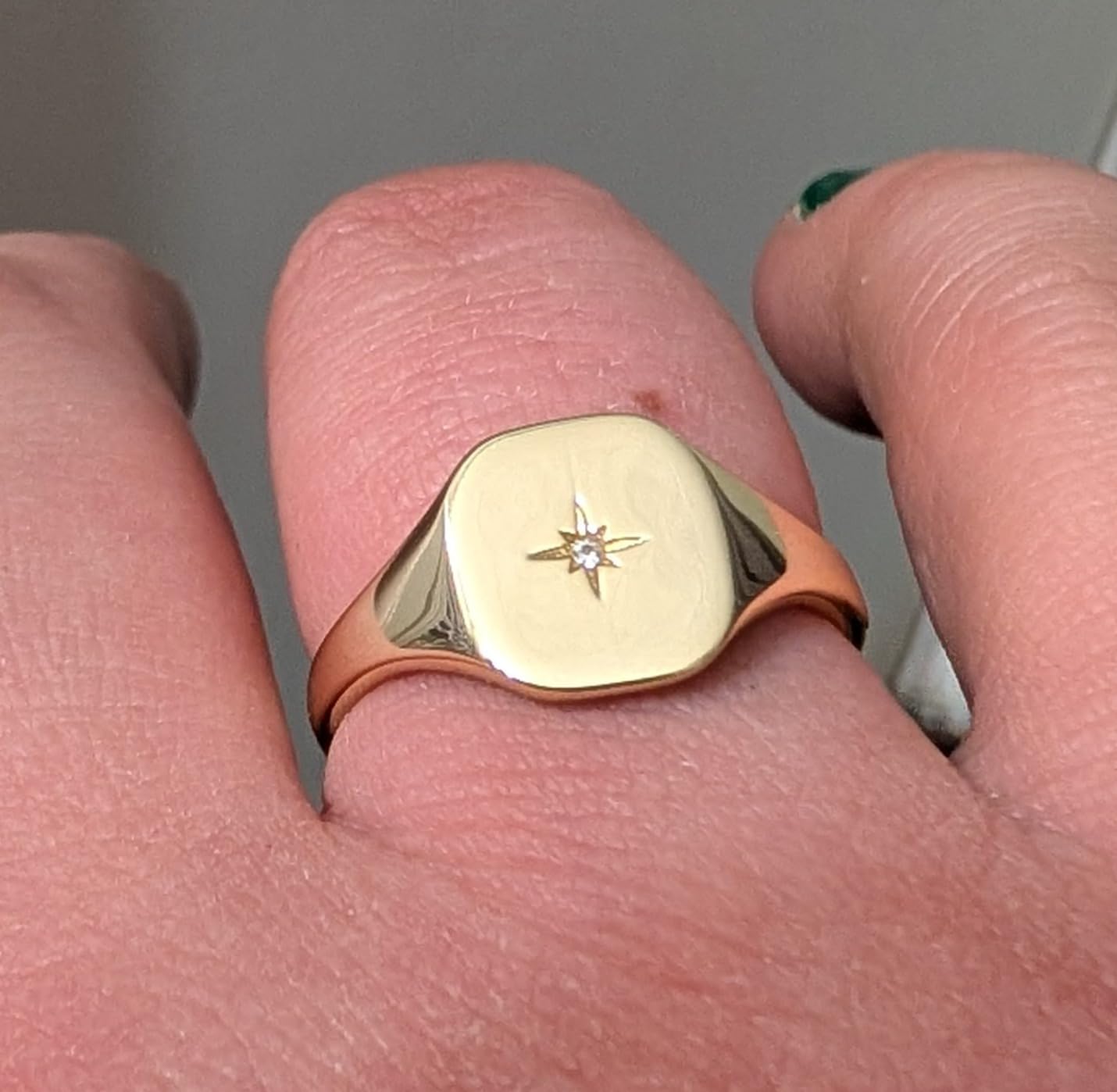 14K Gold Plated Engraved Signet Ring with North Star customer photo 2