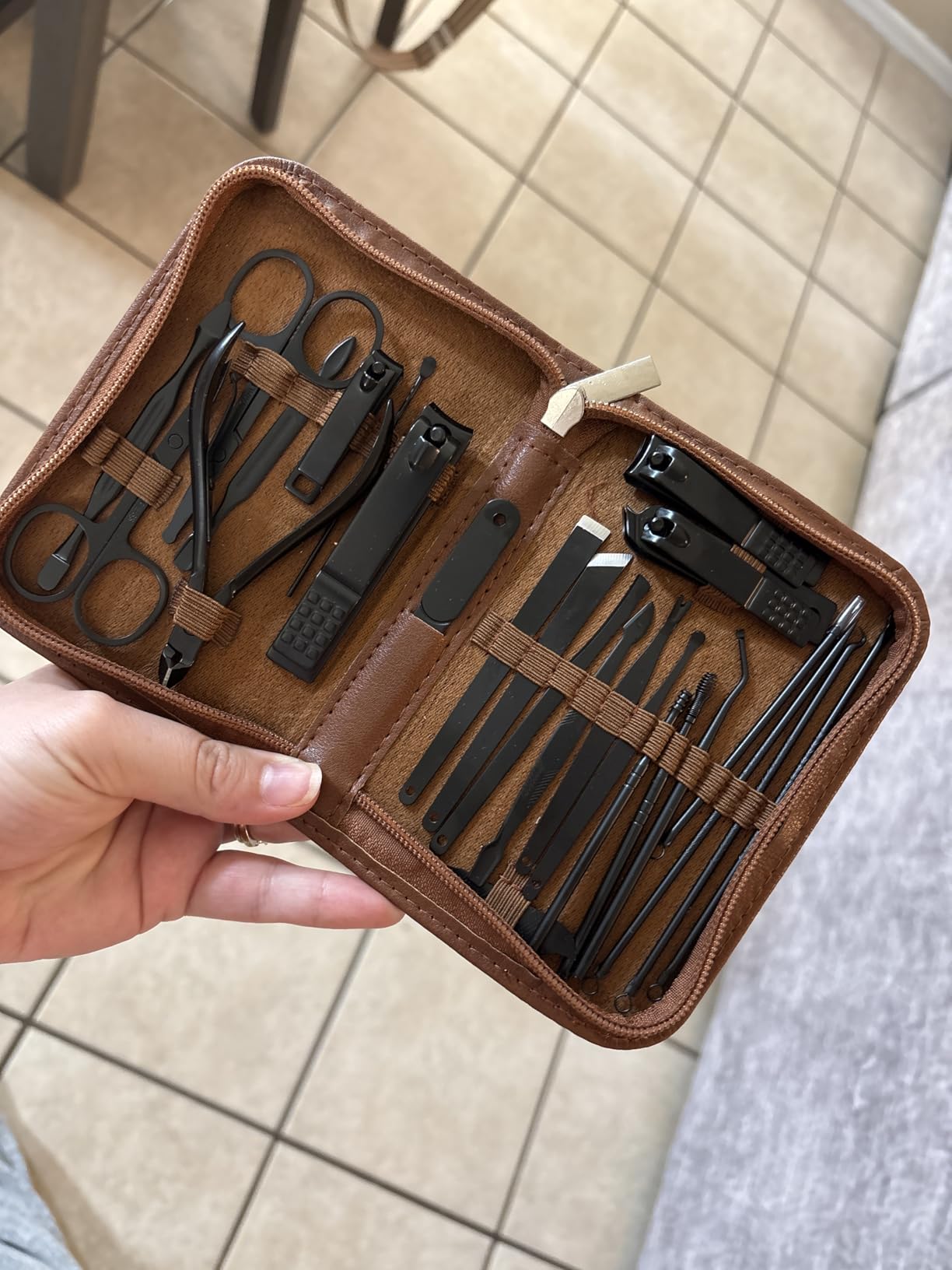 MINKINH Manicure Set Professional Nail Clipper Kit-26 Pieces Stainless Steel Manicure Kit,Nail Care Tools with Luxurious Travel Case (Brown) customer photo 2