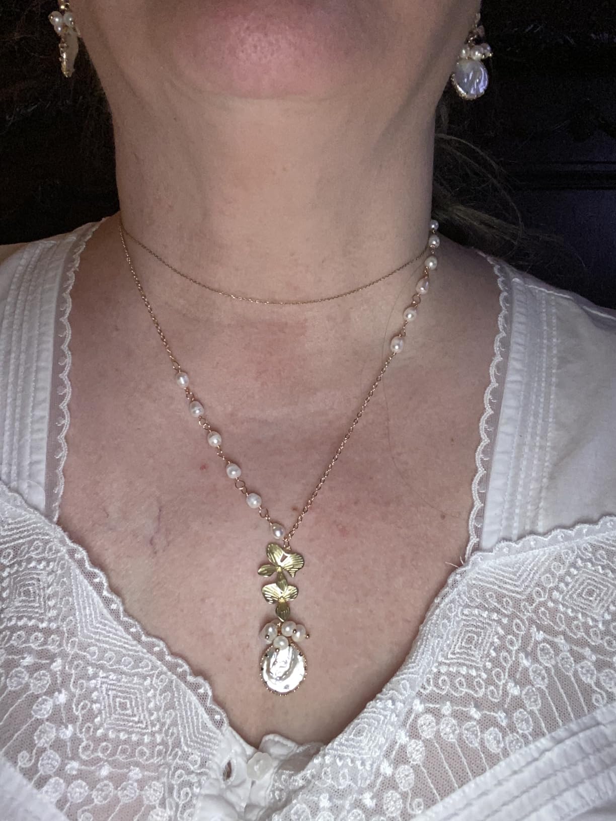 18k Gold Baroque White Big Pearl Drop Earrings For Women Handmade Trendy Comfy Real Freshwater Pearls Aesthetic Life Tree Dangle Earrings Engaged Wedding Bridesmaid Hanging Jewelry customer photo 1