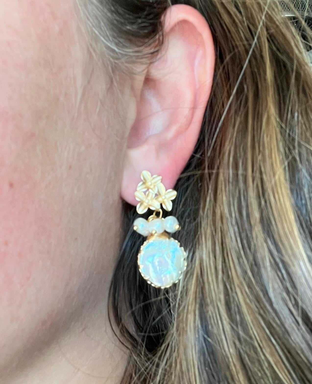 18k Gold Baroque White Big Pearl Drop Earrings For Women Handmade Trendy Comfy Real Freshwater Pearls Aesthetic Life Tree Dangle Earrings Engaged Wedding Bridesmaid Hanging Jewelry customer photo 2