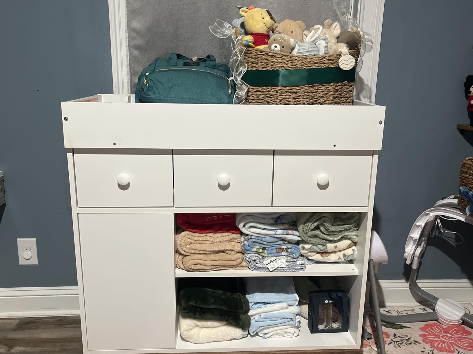 Storkcraft Modern Convertible Baby Changing Table, White and Vintage Driftwood customer photo 2