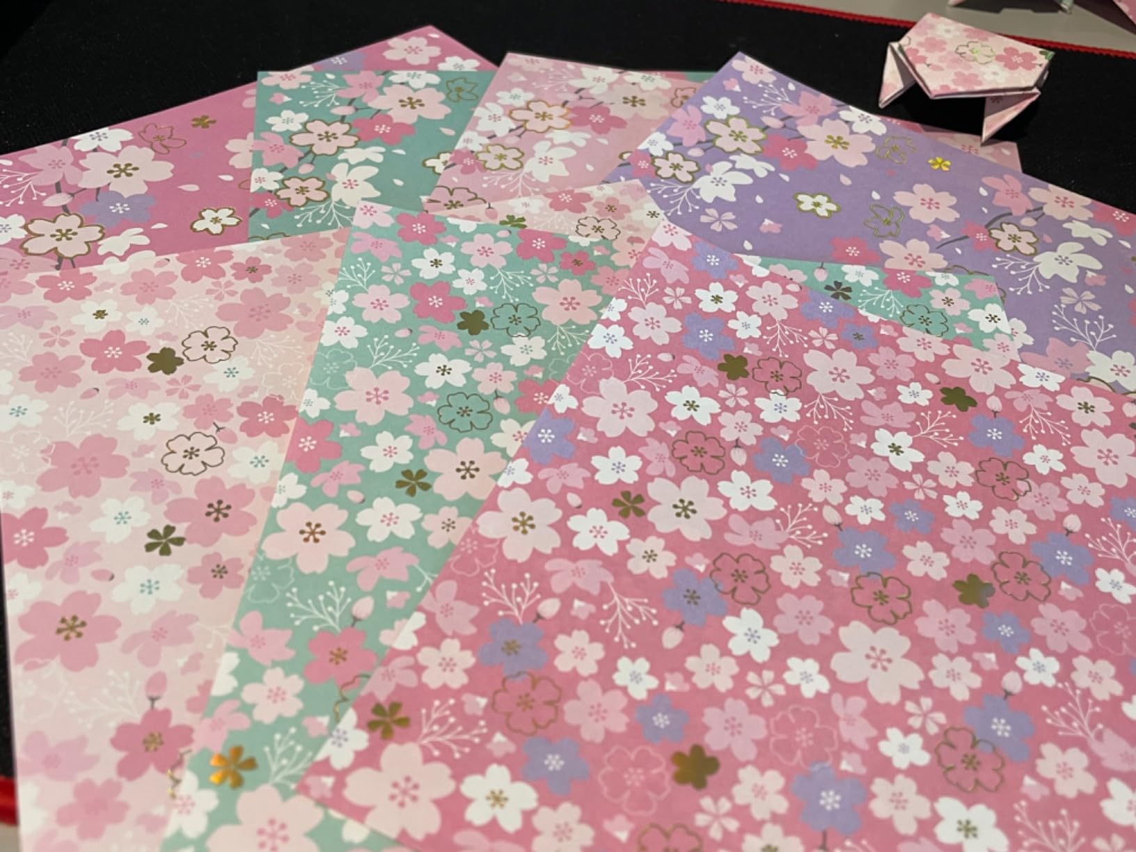 112 Sheets Heavier Origami Paper Japanese Cherry Blossom Pattern Sakura Bronzing Chiyogami 6